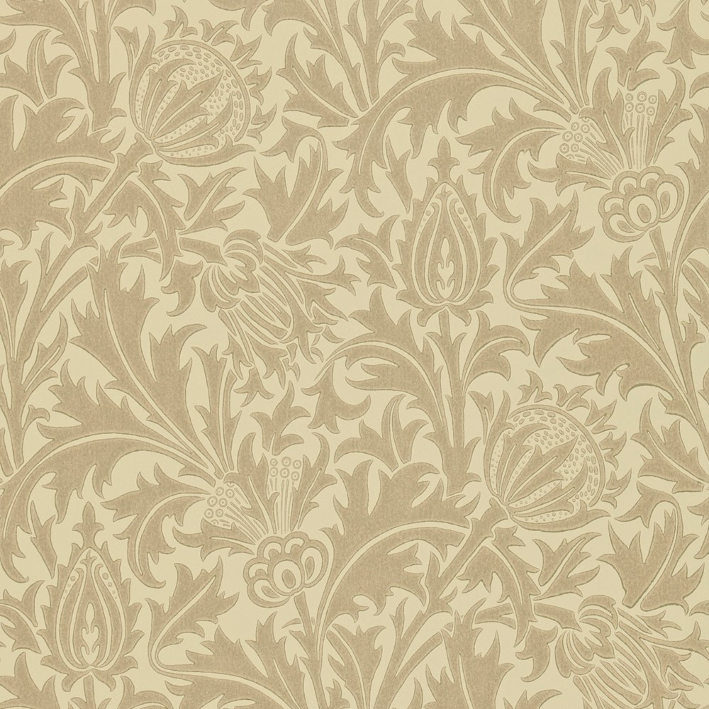 Thistle Wallpaper 104 by Morris & Co in Dove Gold Yellow